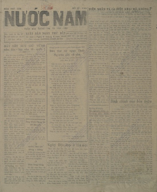 Không khí Ngày Độc lập 2/9/1945 trên báo chí đương thời