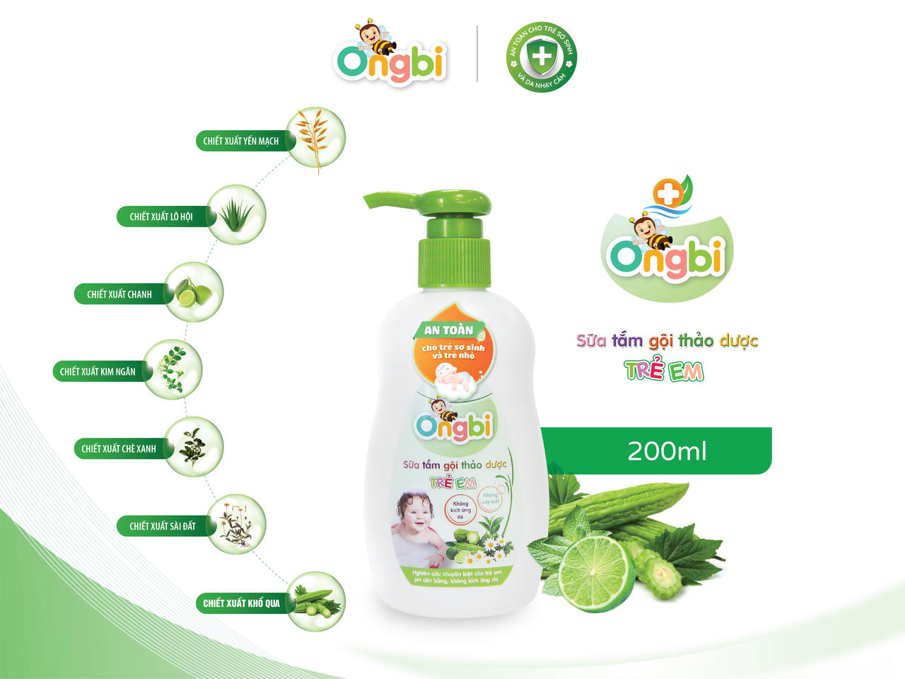 Thành phần thiên nhiên trong sữa tắm gội thảo dược trẻ em Ongbi