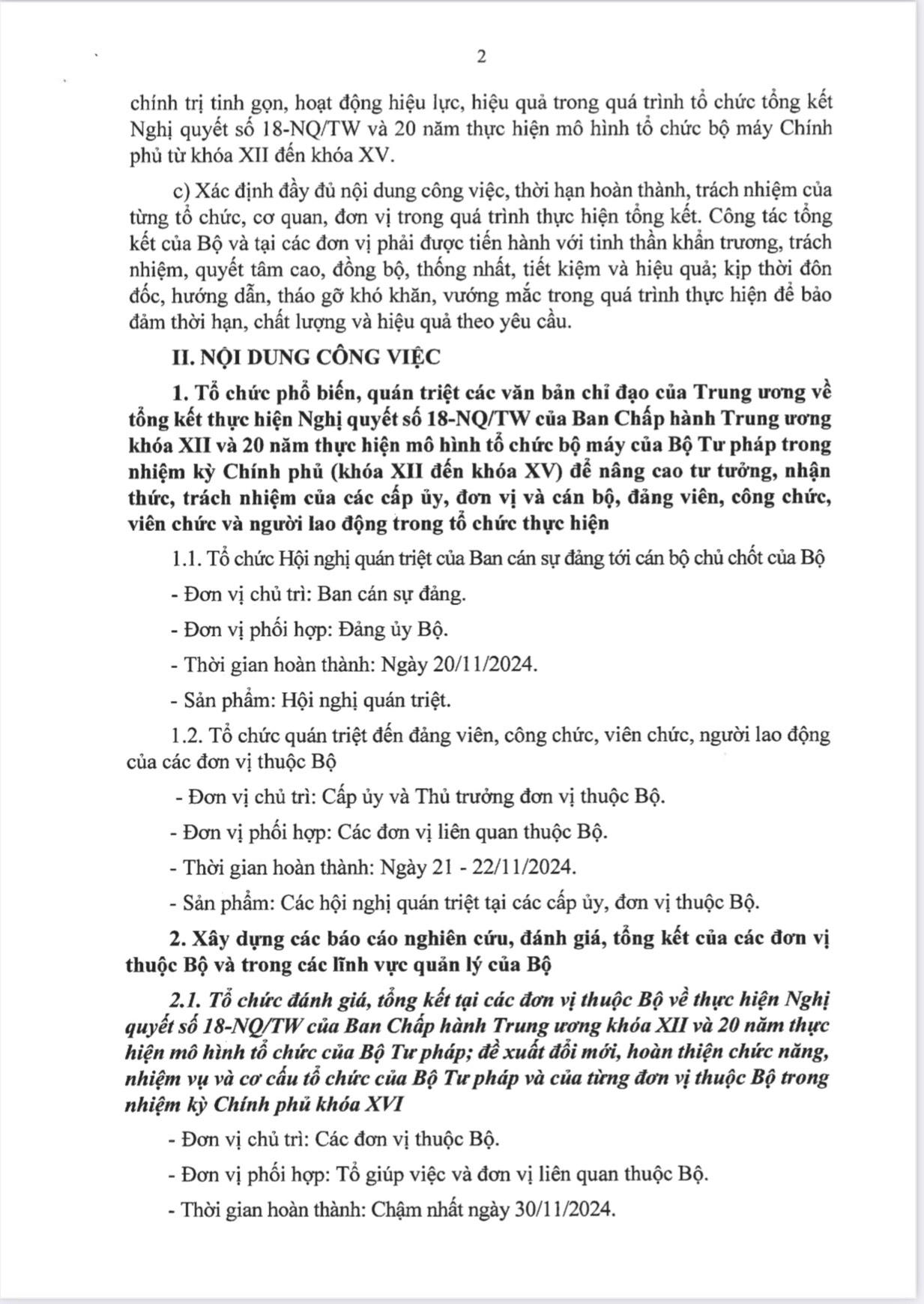 Kế hoạch của Bộ Tư pháp về Tổng kết thực hiện Nghị Quyết số 18 - NQ/TW