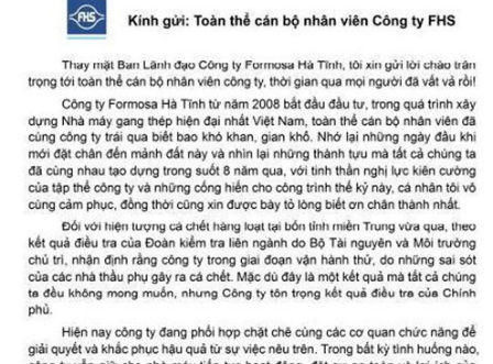 Chủ tịch Formosa gửi 'tâm thư' tới cán bộ, nhân viên công ty