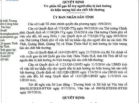 Hà Tĩnh: Tiếp tục hỗ trợ ngư dân bị ảnh hưởng vụ “cá chết” gần 5.000 tấn gạo