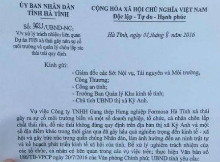 Vụ Formosa xả thải không đúng quy định, yêu cầu kiểm điểm hàng loạt tổ chức, cá nhân
