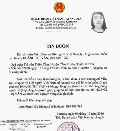 Một lao động nữ tại Angola bị cướp thiêu sống