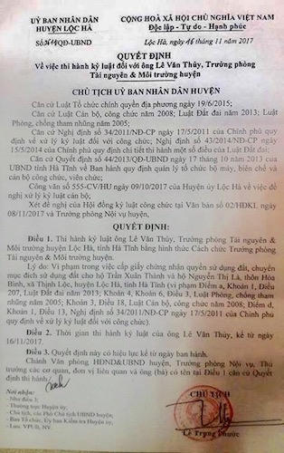 Gian dối người dân để trục lợi, Trưởng phòng TN&MT mất chức