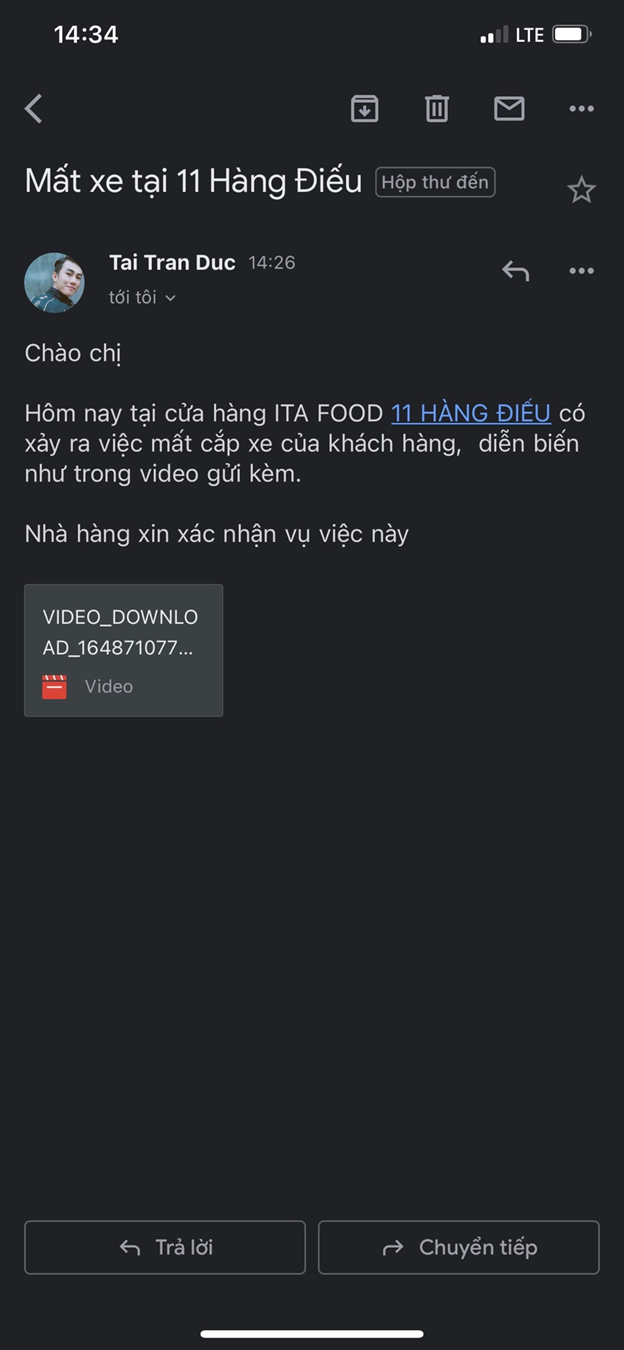 Vụ mất xe SH tại nhà hàng ITA Food: Cần sớm giải quyết để tránh thiệt thòi cho khách hàng