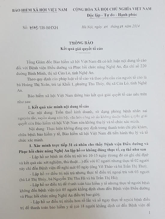 Bệnh viện Phục hồi chức năng Nghệ An: Lập khống bệnh án “xơi” tiền bảo hiểm? 