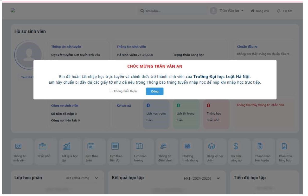 Trường Đại học Luật Hà Nội lưu ý thủ tục nhập học trực tuyến cho tân sinh viên K49