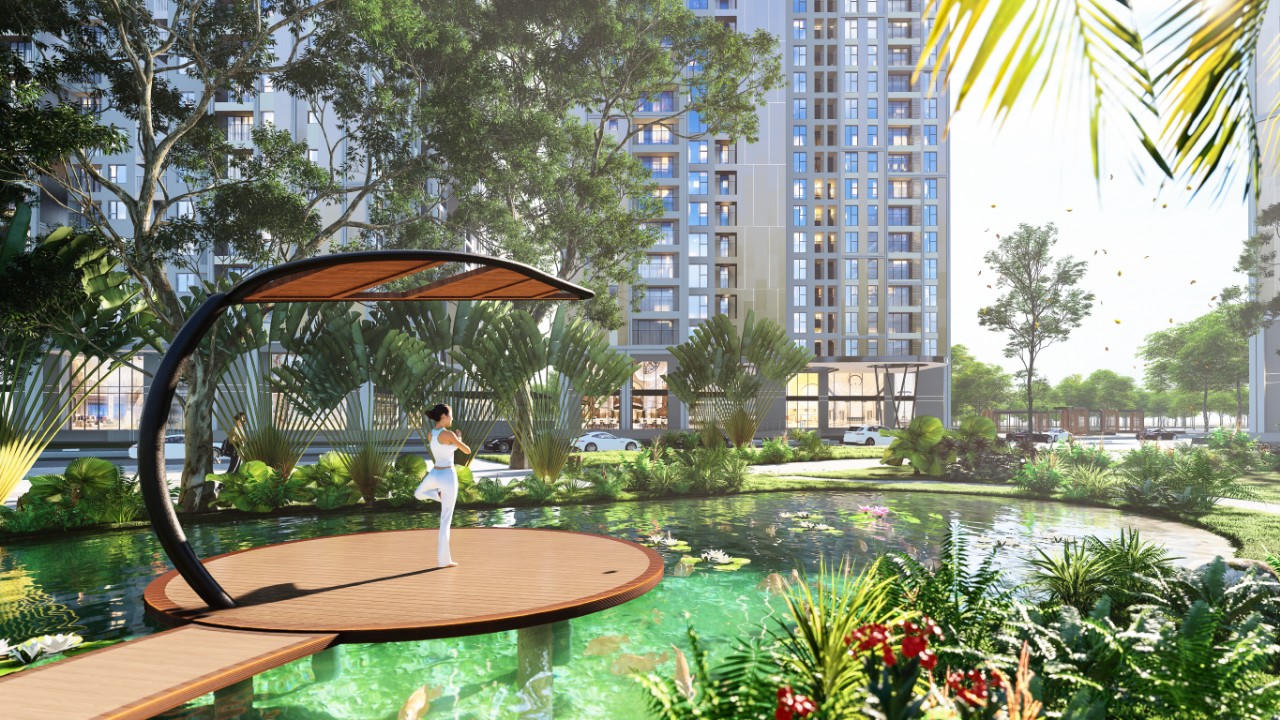 Điểm nhấn không gian sinh hoạt chung và cây xanh tại dự án Feliz Homes của KLB