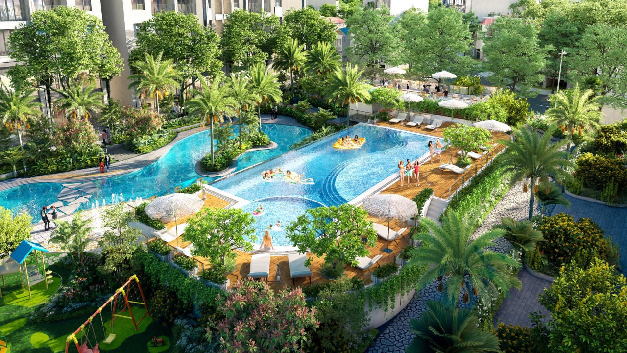 Điểm nhấn không gian sinh hoạt chung và cây xanh tại dự án Feliz Homes của KLB