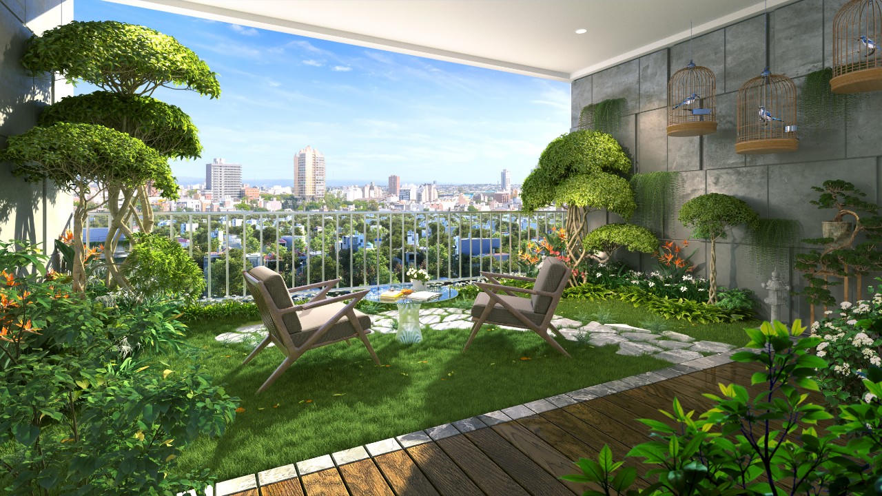 Điểm nhấn không gian sinh hoạt chung và cây xanh tại dự án Feliz Homes của KLB
