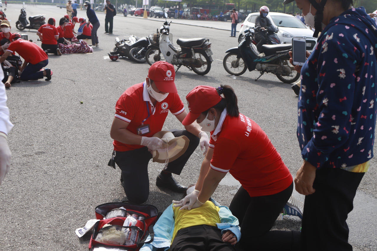 Vĩnh Phúc diễn tập sơ cấp cứu tai nạn giao thông đường bộ