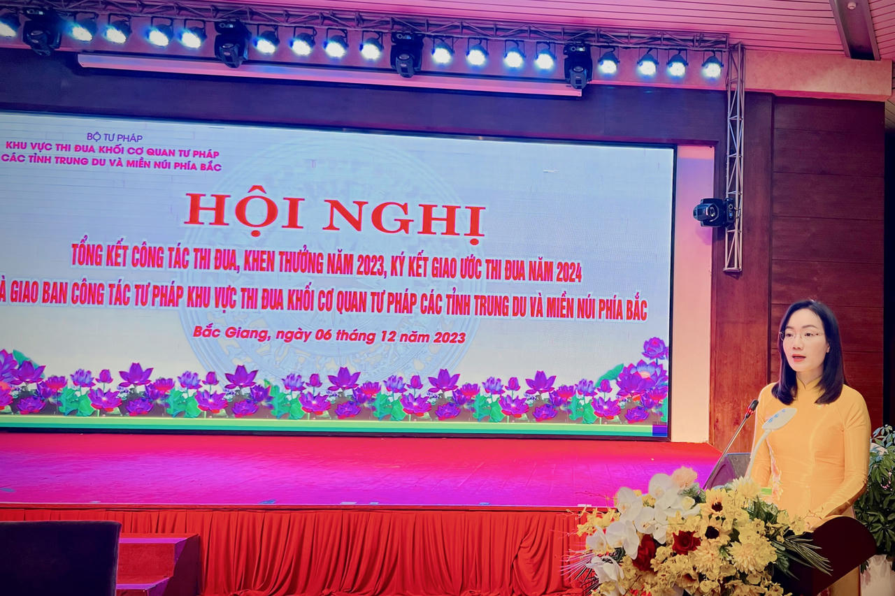 Hội nghị tổng kết công tác thi đua, khen thưởng và giao ban công tác tư pháp năm 2023, ký kết giao ước thi đua năm 2024 Khu vực thi đua khối cơ quan Tư pháp các tỉnh trung du và miền núi phía Bắc