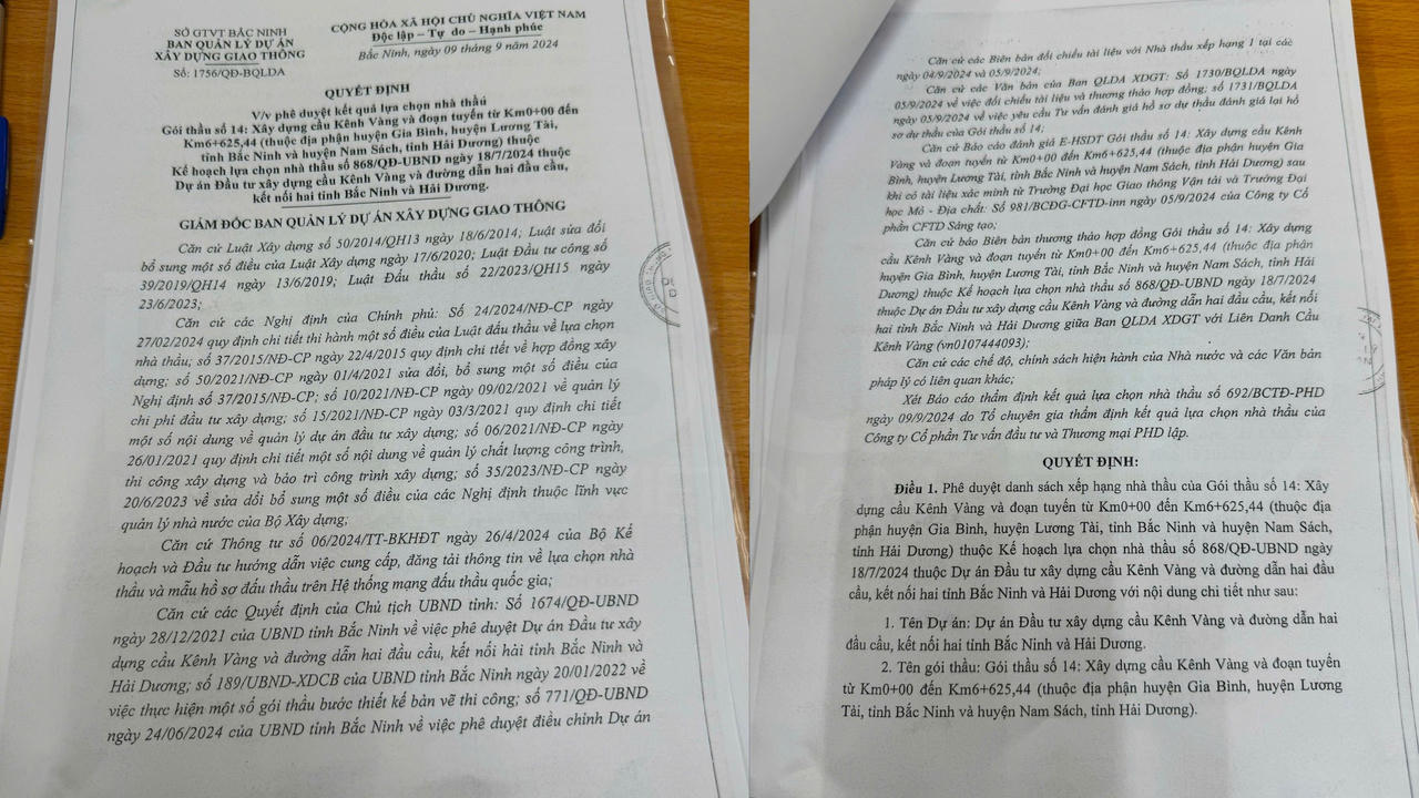 Công bố kết quả lựa chọn nhà thầu thi công cầu Kênh Vàng nối Bắc Ninh và Hải Dương