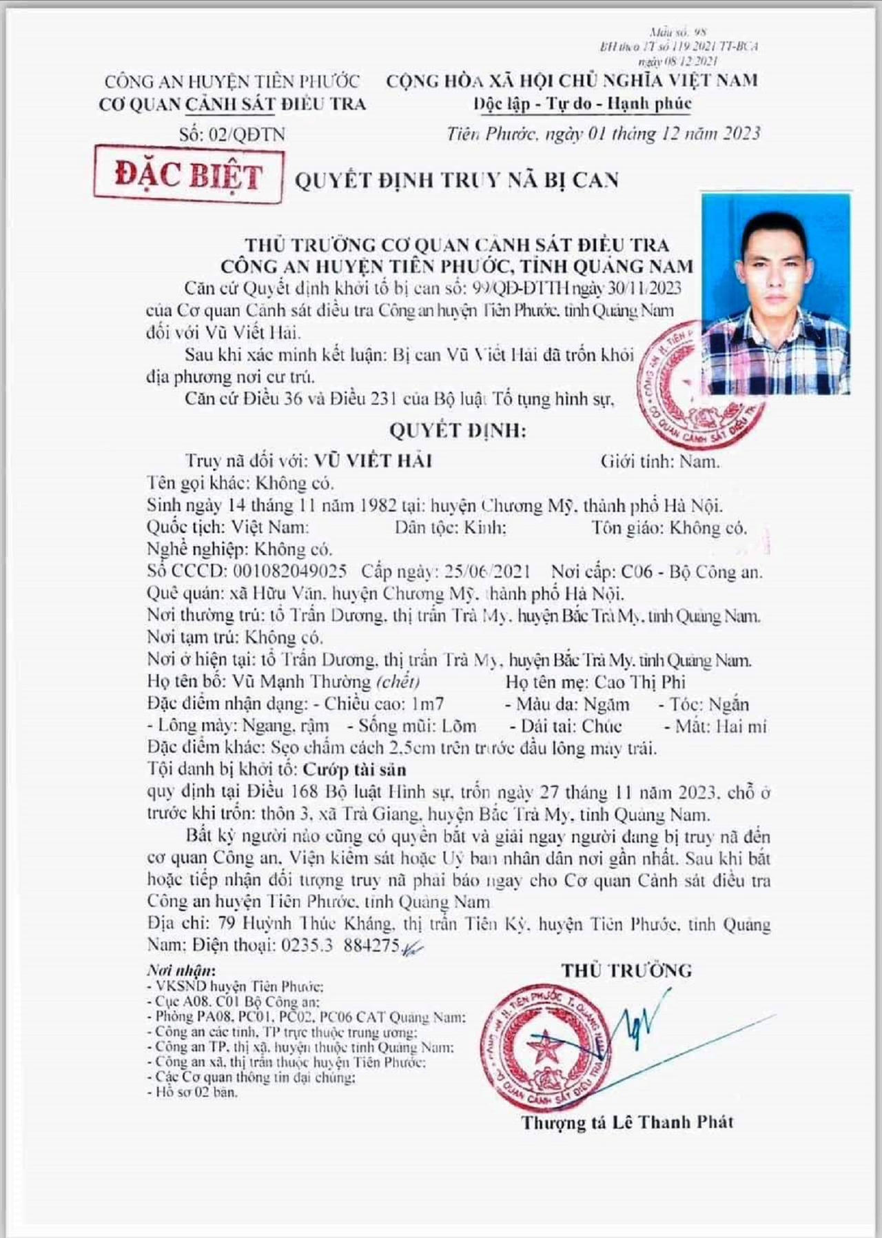 Truy nã đặc biệt kẻ dùng liềm cướp tiền chủ cây xăng