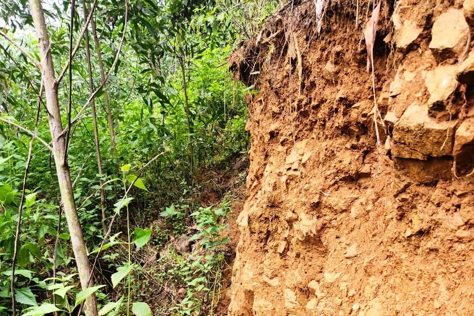 Núi Mang Kà Muồng nứt toác đe dọa trường mầm non và nhiều nhà dân ở Quảng Ngãi