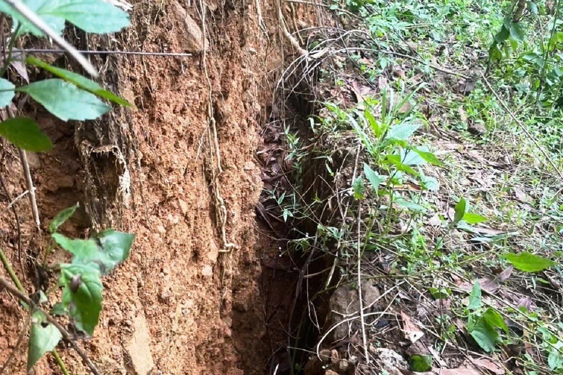 Núi Mang Kà Muồng nứt toác đe dọa trường mầm non và nhiều nhà dân ở Quảng Ngãi