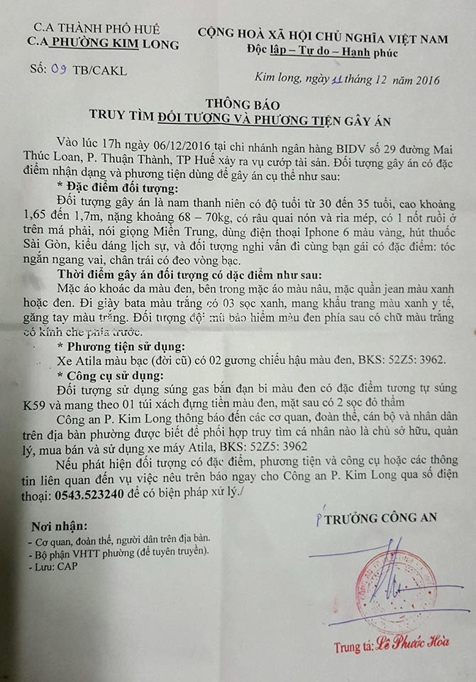 Huế: Nghi phạm cướp ngân hàng ở Huế dùng điện thoại iphone 6