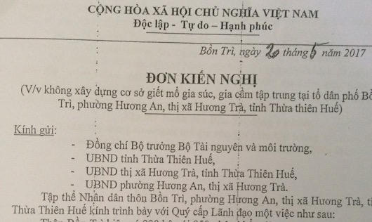 Thừa Thiên Huế: Dân phản đối xây dựng cơ sở giết mổ gia súc, gia cầm