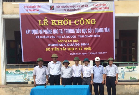 Agribank tài trợ 2 tỷ đồng xây dựng trường Tiểu học số 1 xã Quảng Văn tỉnh Quảng Bình