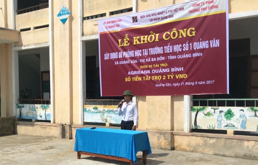 Agribank tài trợ 2 tỷ đồng xây dựng trường Tiểu học số 1 xã Quảng Văn tỉnh Quảng Bình