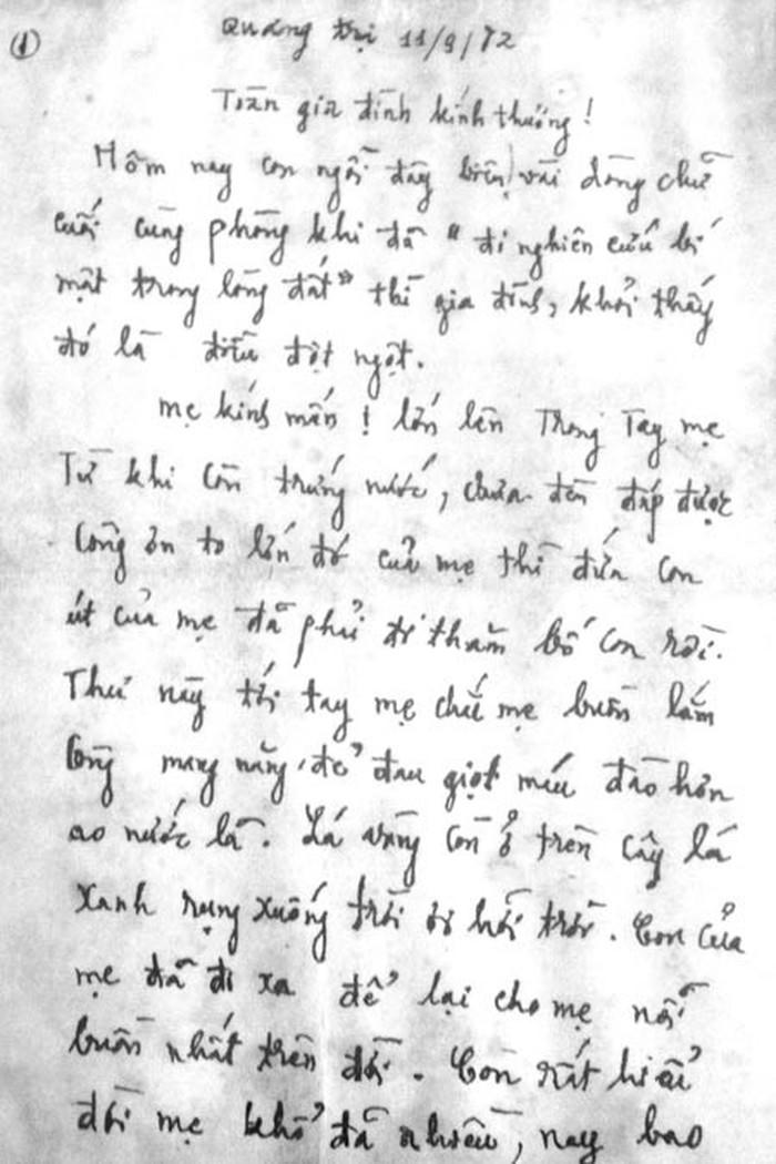 Lá thư 'thiêng' của Liệt sĩ Thành cổ Quảng Trị