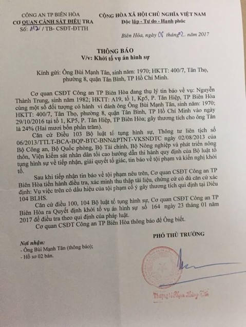 Một công dân bị chém thương tật 24% ở Biên Hòa (Đồng Nai): Khởi tố vụ án rồi “ngâm” gần 3 năm!