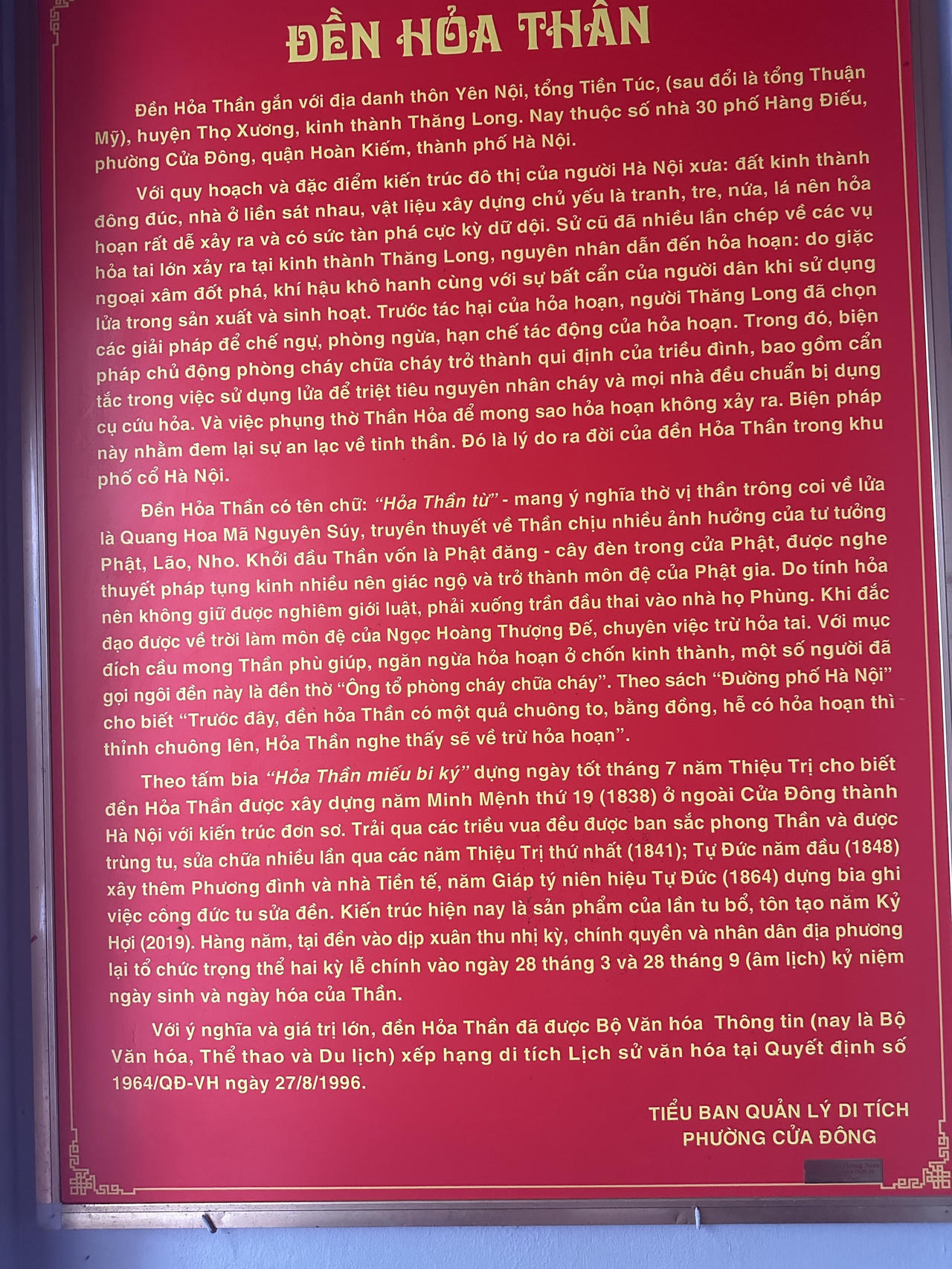 Đền thờ vị thần phòng cháy chữa cháy duy nhất ở Việt Nam