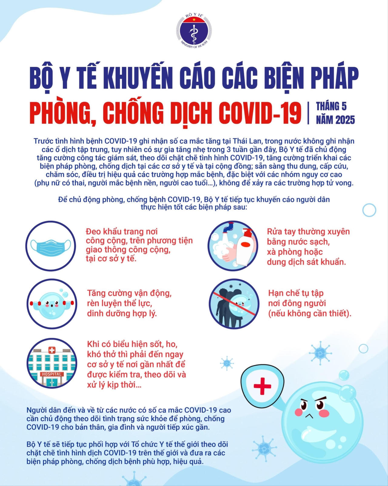 Bộ Y tế khuyến cáo phòng dịch Covid-19 trước số ca mắc có xu hướng tăng tại Thái Lan