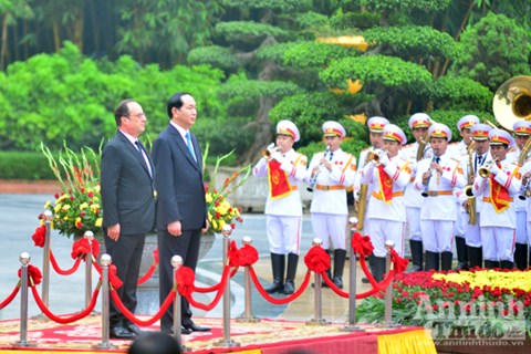 Cận cảnh lễ đón Tổng thống Pháp tại Phủ Chủ tịch