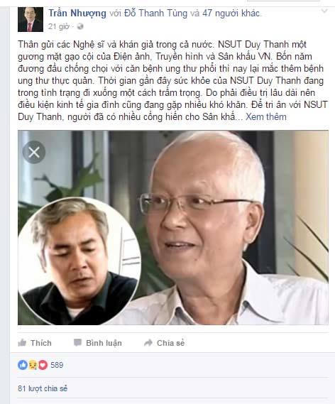 Diễn viên “Đất và người” sụt 20kg vì ung thư di căn