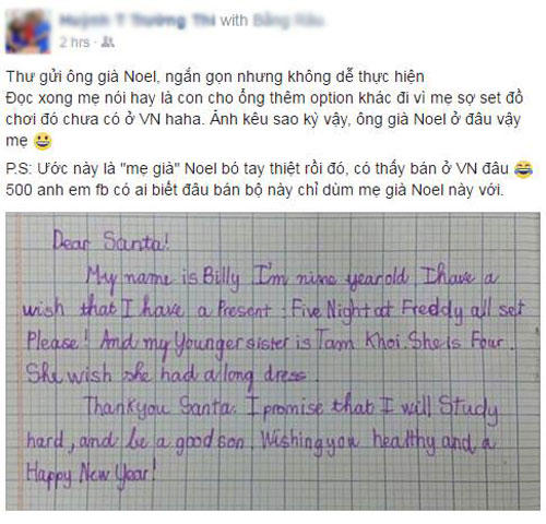 Bức thư xin quà khiến ông già Noel toát mồ hôi