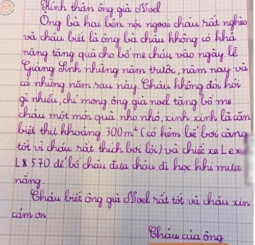 Bức thư xin quà khiến ông già Noel toát mồ hôi