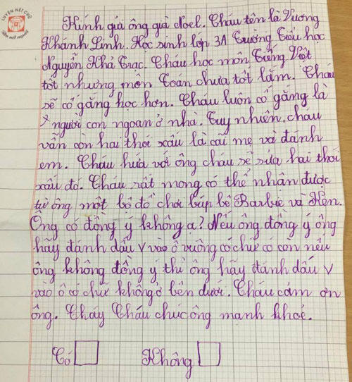 Bức thư xin quà khiến ông già Noel toát mồ hôi