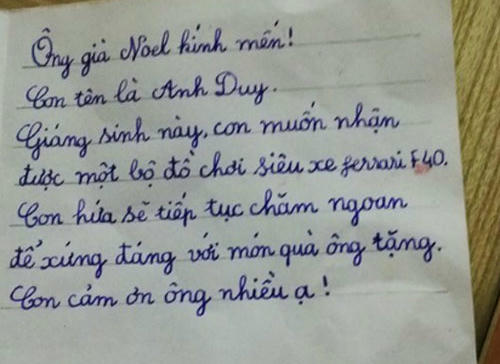 Bức thư xin quà khiến ông già Noel toát mồ hôi