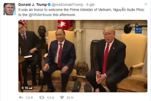 Tổng thống Trump đăng video chào đón Thủ tướng Nguyễn Xuân Phúc