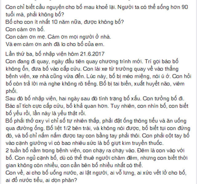 Bức thư rơi nước mắt Ốc Thanh Vân gửi cha 