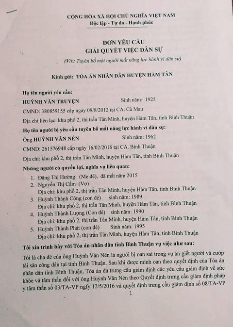 Ông Huỳnh Văn Nén mất hành vi năng lực dân sự?