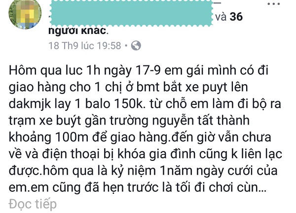 Bán hàng qua mạng, mất tích, Đắk Nông Bán hàng qua mạng, mất tích, Đắk Nông