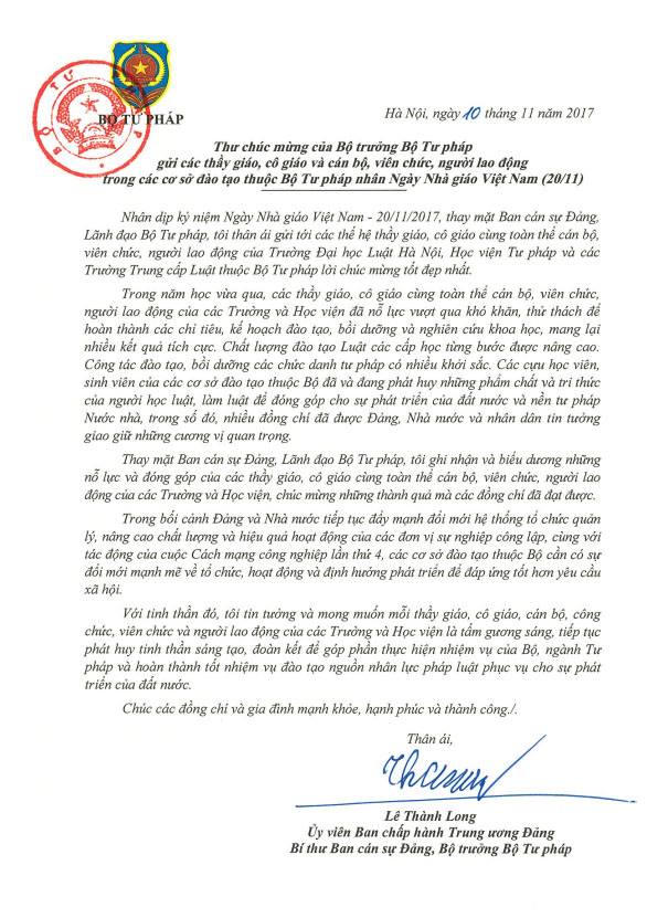 Bộ trưởng Lê Thành Long chúc mừng thầy cô giáo ngành Tư pháp