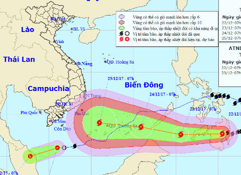Bão giật cấp 14 di chuyển nhanh, hướng tâm vào Phú Quý - Côn Đảo