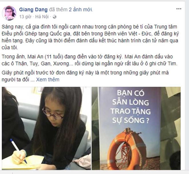 Bé gái đầu tiên ở Việt Nam đăng ký hiến tạng