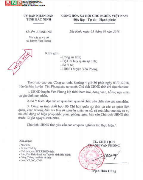 Yêu cầu công an, quân đội phối hợp làm rõ vụ nổ ở Bắc Ninh