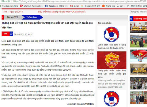 VFF yêu cầu dừng ngay việc sử dụng trái phép tên gọi, hình ảnh của U23 Việt Nam