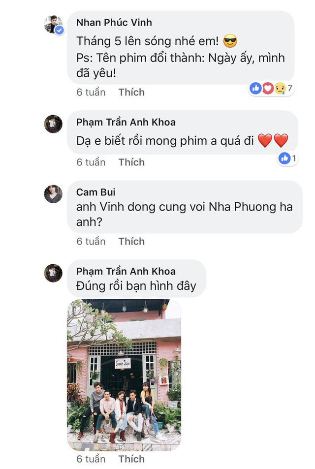 Nhưng trên thực tế, lời nhắn Ngày ấy, mình đã yêu chỉ là tên bộ phim mà Nhã Phương và Nhan Phúc Vinh cùng đóng.