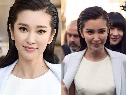 Lý Băng Băng không thể che giấuđược làn da sạm, có dấu hiệu nhăn của tuổi ngoài 40.
