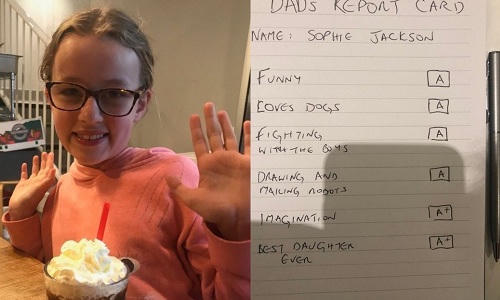 Phiếu đánh giá của Shane dành cho con gái. Ảnh: Huffpost UK