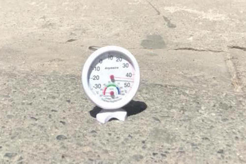 Người dùng đo nhiệt độ theo cách thông thường, đặt trực tiếp trên nền bê tông, giữa trời nắng.