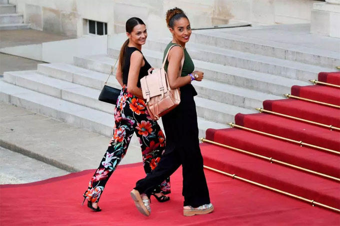Midfielder Corentin Tolissos girlfriend Sarah and sister Marine strutted down the red carpet togetherThey will be greeted by up to 3,000 guests at the reception, including 1,000 young footballers from local clubs including Bondy, where Kylian Mbappe first began his career.