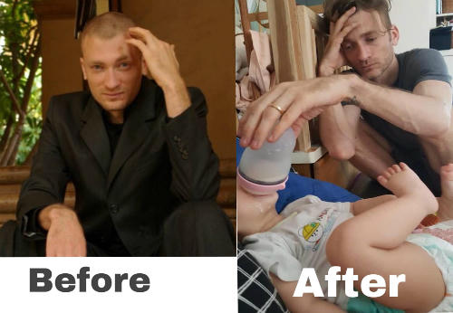 Cùng một dáng mà biểu cảm sao khác lạ, Phương Vy chú thích bức ảnh của chồng.