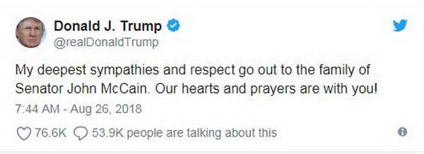 Tổng thống Trump bày tỏ lòng tôn trọng Thượng nghị sỹ John McCain